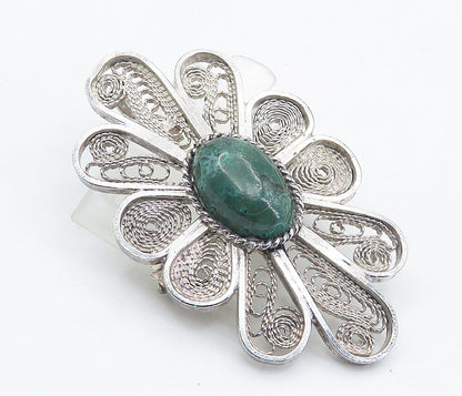 925 Sterling Silver  Vintage Eilat Stone Filigree Flower Brooch Pin  BP2872