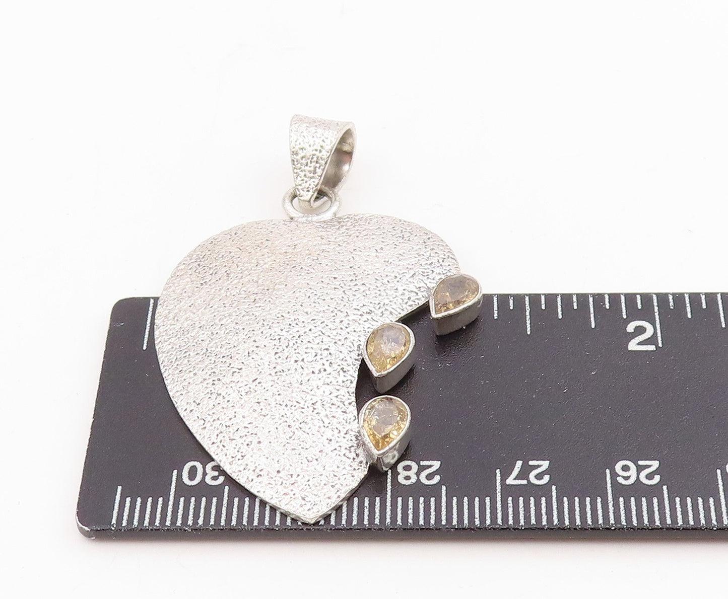 925 Sterling Silver Vintage Pendant Pear Cut Citrine Modern Love Heart  PT25720