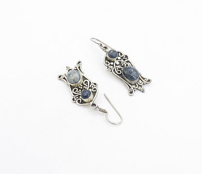 925 Sterling Silver  Vintage Cabochon Cut Lapis Lazuli Dangle Earrings  EG3445