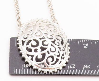 925 Sterling Silver Vintage Necklace Swirly Carved Oval Pendent  NE4577
