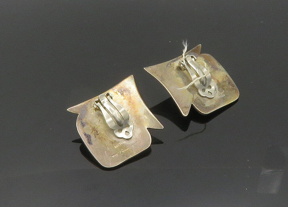 DONNA DALE 925 Silver  Vintage Cabochon Agate Non Pierce Earrings  EG10059
