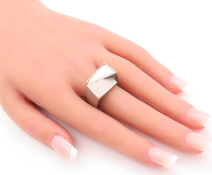 925 Sterling Silver Vintage Ring EUROPE Brutalist Mother Of Pearls Sz 8  RG28838