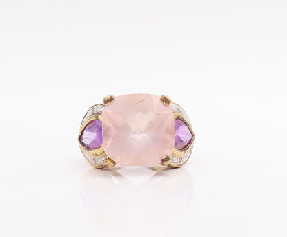 925 Sterling Silver Vintage Ring Gold Plated Diamonds Gemstones  Sz 7  RG30958