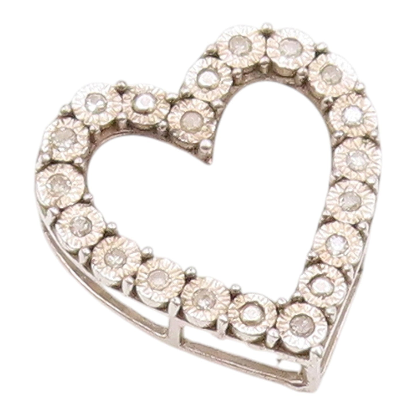 925 Sterling Silver  Vintage Genuine Diamonds Open Love Heart Pendant  PT13111