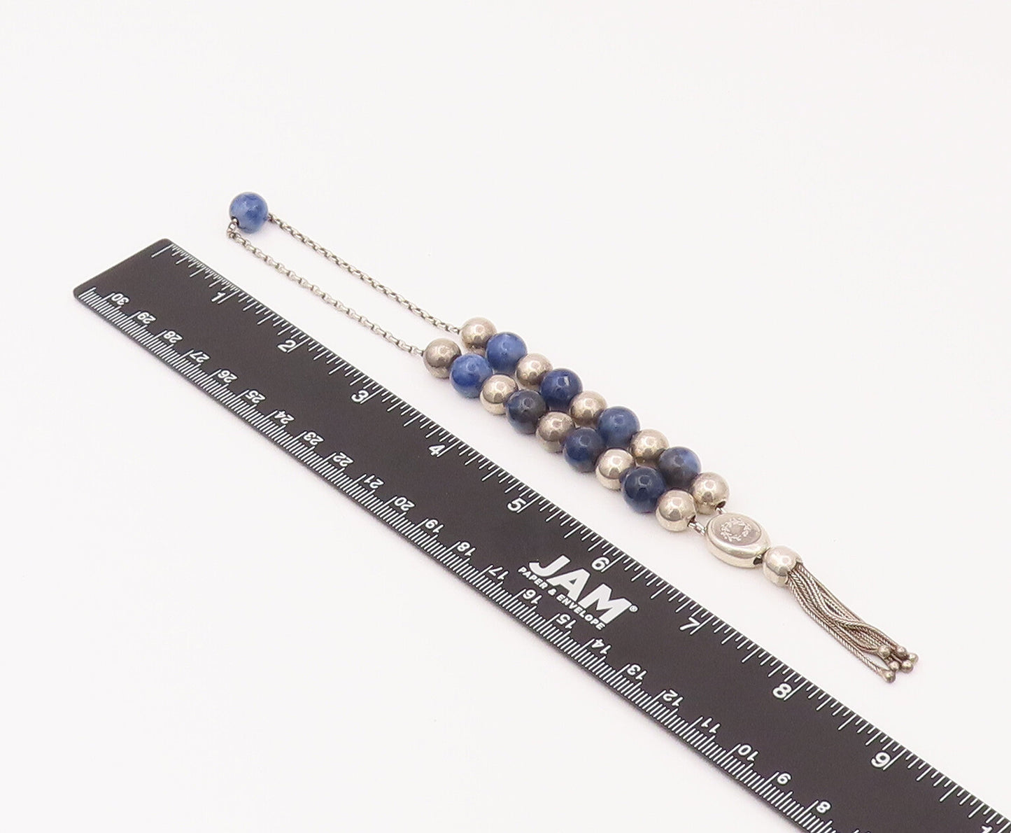 ATHOC 925 Sterling Silver  Vintage Greek Blue Gemstone Beaded Bracelet  TR3505