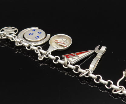 925 Silver  Vintage Hot Dog Pan Crystal Quartz & Multi Charm Bracelet  BT9667