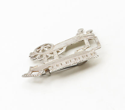 925 Sterling Silver  Vintage Shiny Old Fashioned Carriage Brooch Pin  BP6555