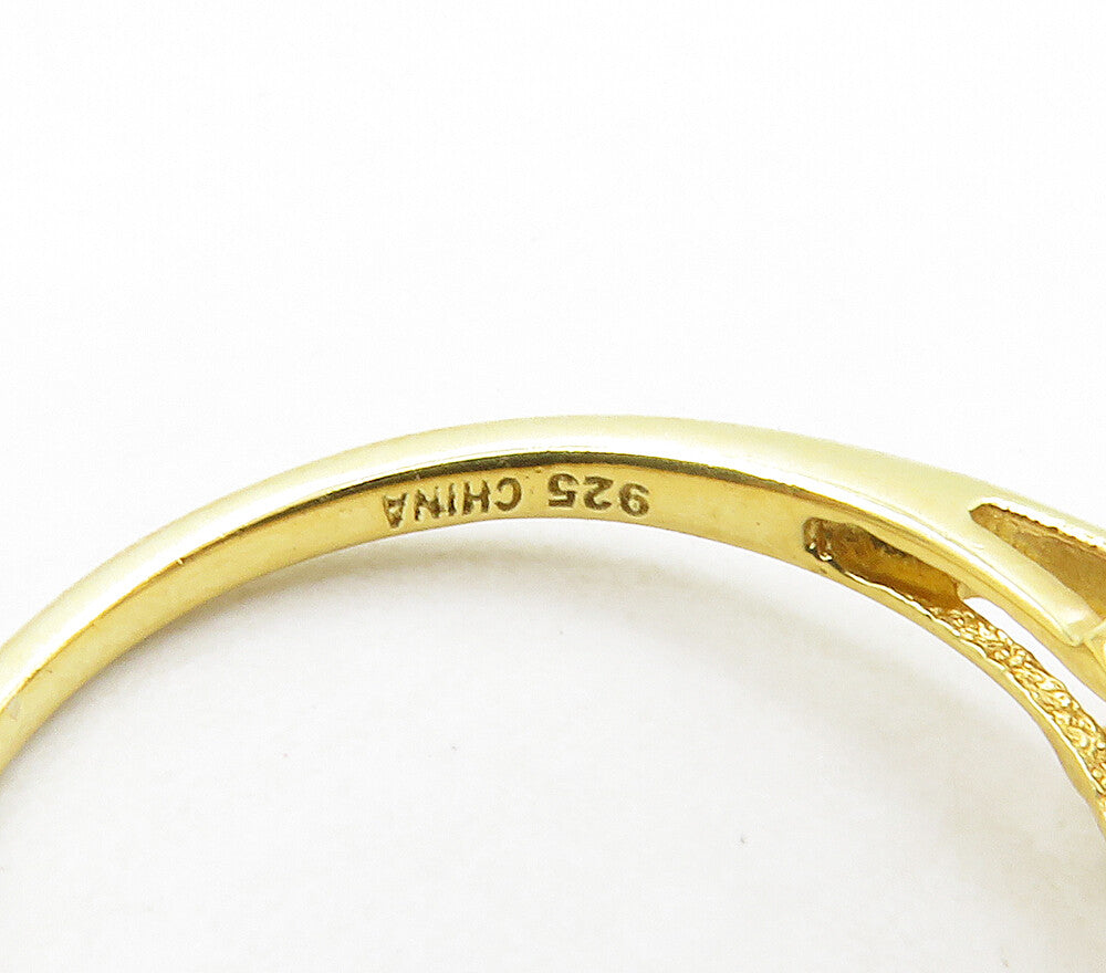 925 Sterling Silver  Cubic Zirconia Gold Plated 3 Stone Band Ring Sz 6 RG16826