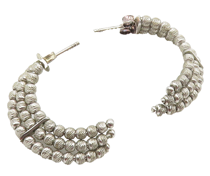 925 Sterling Silver  Vintage Shiny Petite Beaded Curve Drop Earrings  EG7748