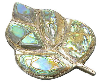 TAXCO 925 Sterling Silver  Vintage Abalone Shell Floral Leaf Brooch Pin BP4274