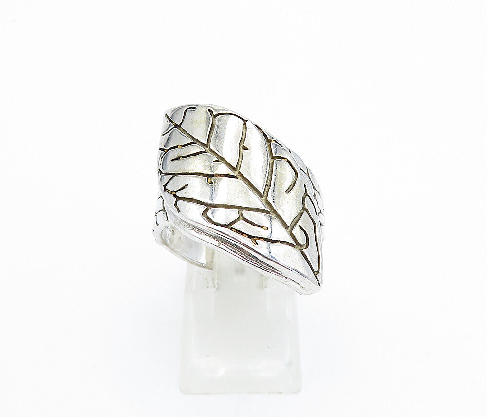925 Sterling Silver  Shiny Etched Floral Leaf Motif Band Ring Sz 9.5  RG5708