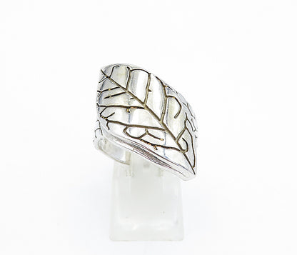 925 Sterling Silver  Shiny Etched Floral Leaf Motif Band Ring Sz 9.5  RG5708