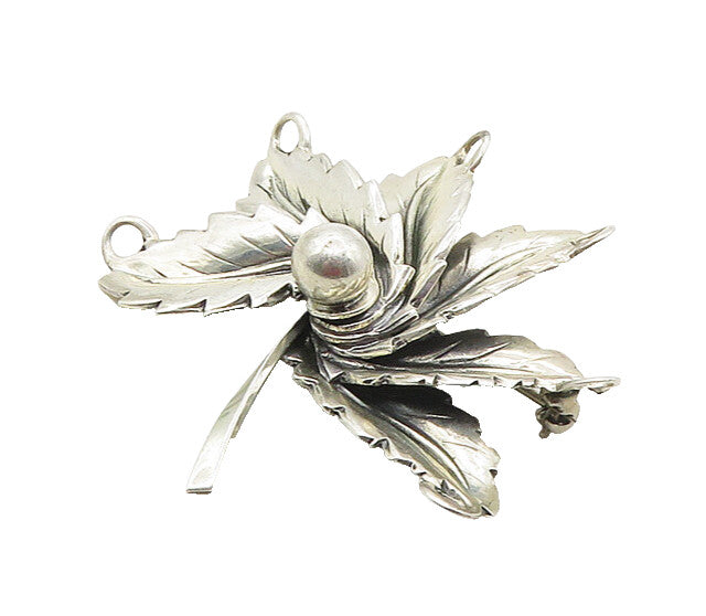 JEWEL ART 925 Sterling Silver  Vintage Shiny Floral Leaf Brooch Pin  BP6762
