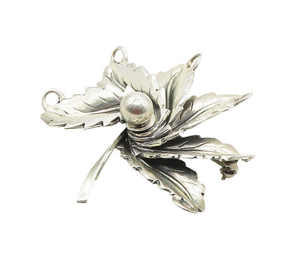 JEWEL ART 925 Sterling Silver  Vintage Shiny Floral Leaf Brooch Pin  BP6762
