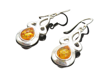 925 Sterling Silver  Cabochon Cut Amber Pretzel Knot Dangle Earrings  EG3667