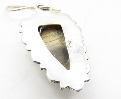 925 Sterling Silver  Vintage Cabochon Cut Brown Jasper Dangle Earrings  EG4961