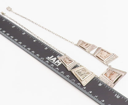 925 Sterling Silver Vintage Necklace Carved Storyteller Panel Choker   NE4684