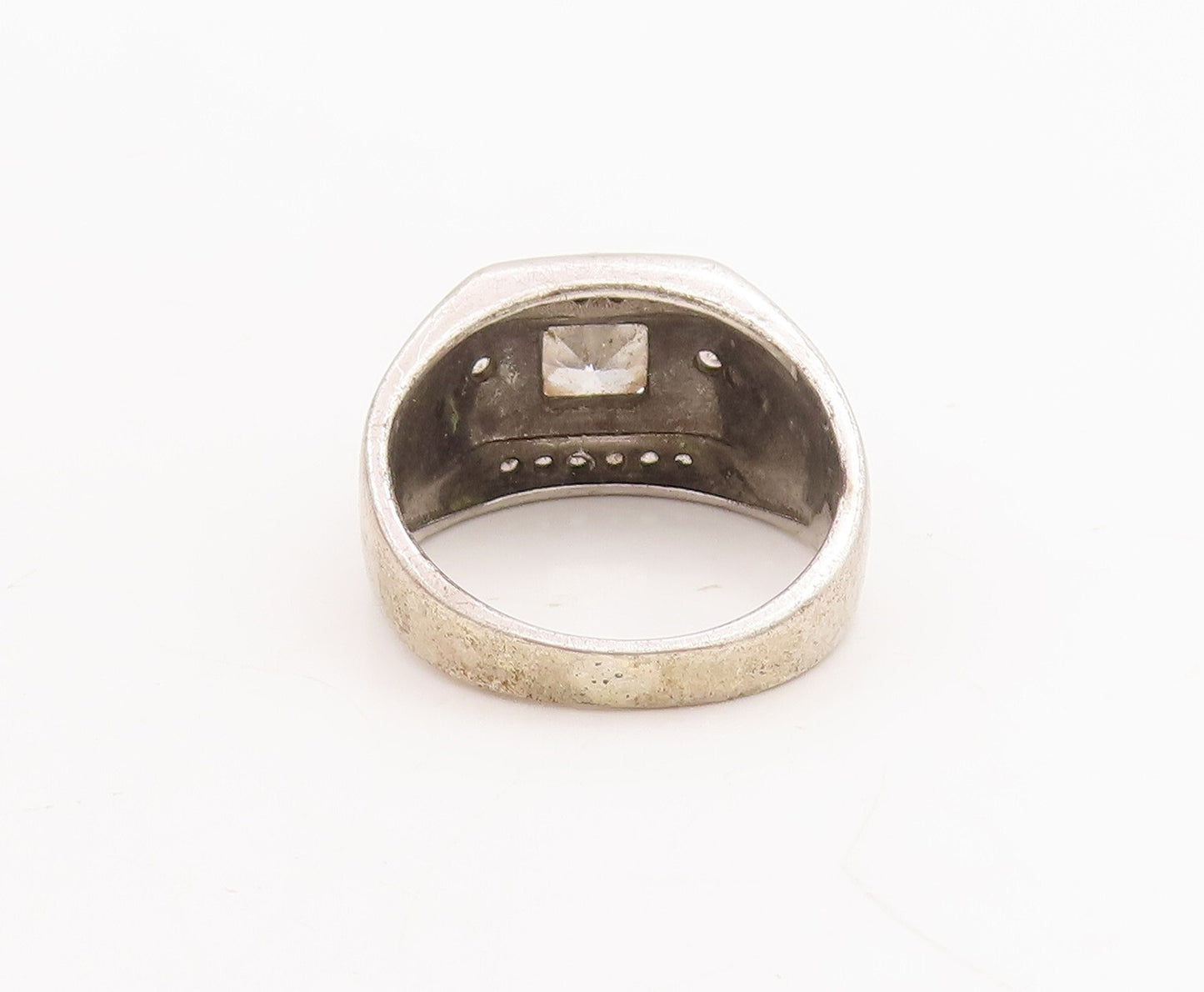 925 Sterling Silver Vintage Ring Round Cut CZ Halo CZ Band Inlay  Sz 8.5 RG28663