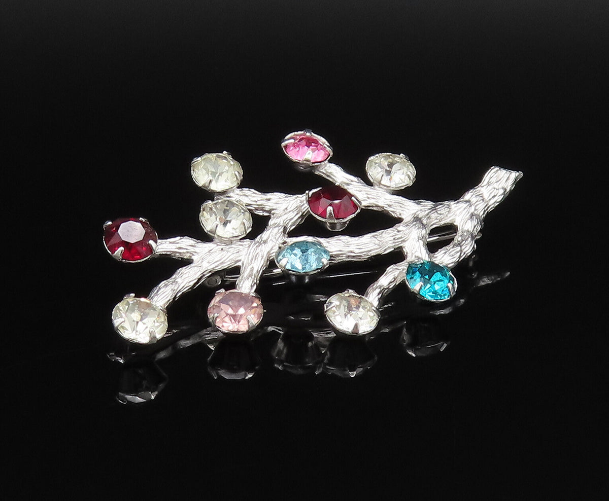 VAN DELL 925 Silver  Vintage Multi Rhinestone Tree Branch Brooch Pin  BP9791