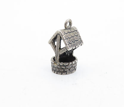925 Sterling Silver  Vintage Petite Dark Tone Water Well Motif Pendant  PT3498