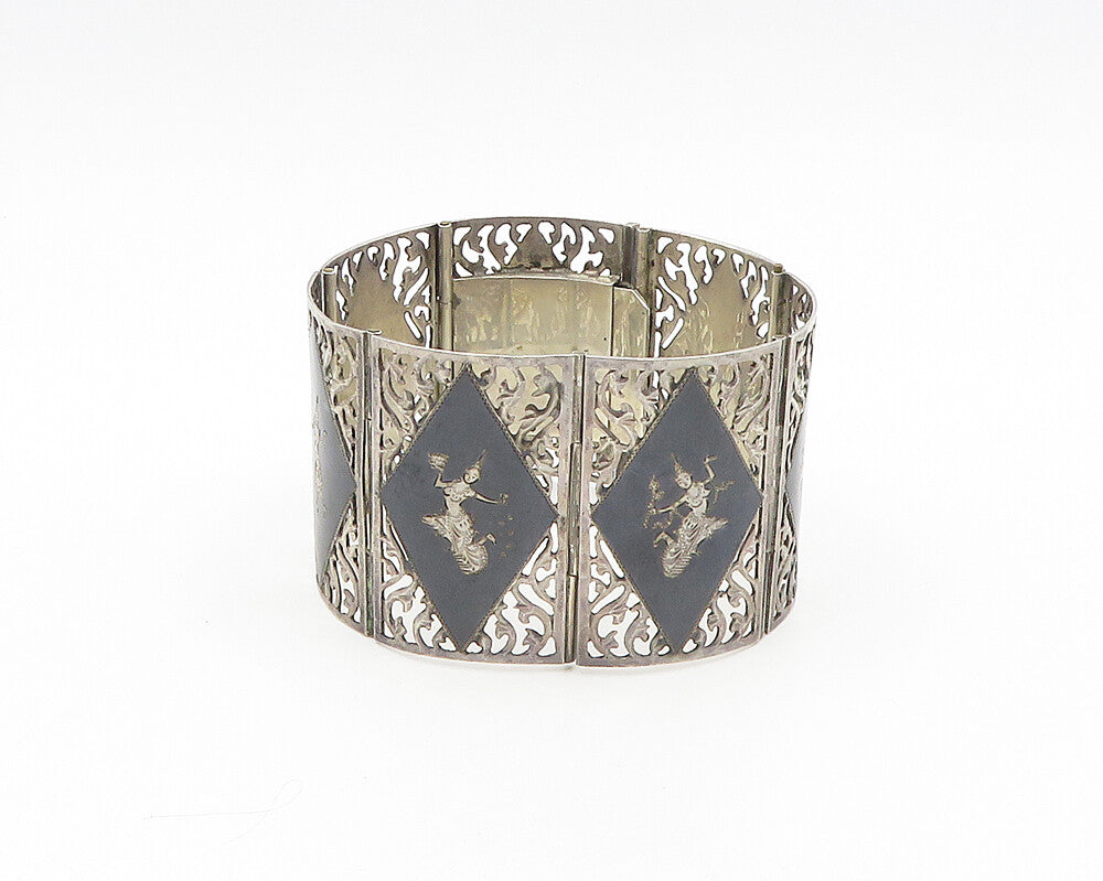 SIAM 925 Sterling Silver  Vintage Enamel Dancer Panel Chain Bracelet  BT7553