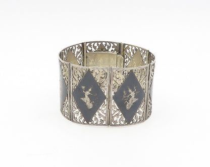 SIAM 925 Sterling Silver  Vintage Enamel Dancer Panel Chain Bracelet  BT7553