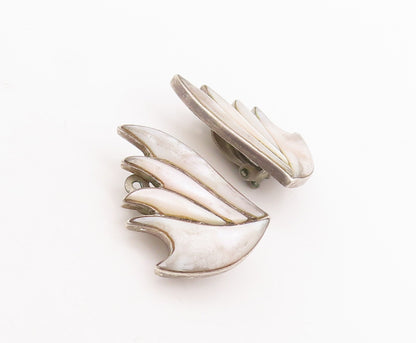 925 Sterling Silver Vintage Earrings Mother Of Pearls Cutout Wings  EG13101