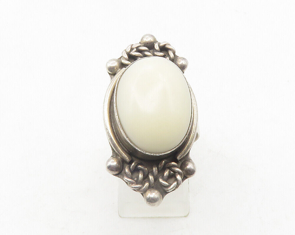 925 Sterling Silver  Vintage White Jasper Twist Cocktail Ring Sz 8.5  RG12111
