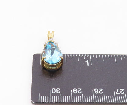 925 Sterling Silver  Vintage Genuine Diamonds Blue Topaz Pendant  PT17537