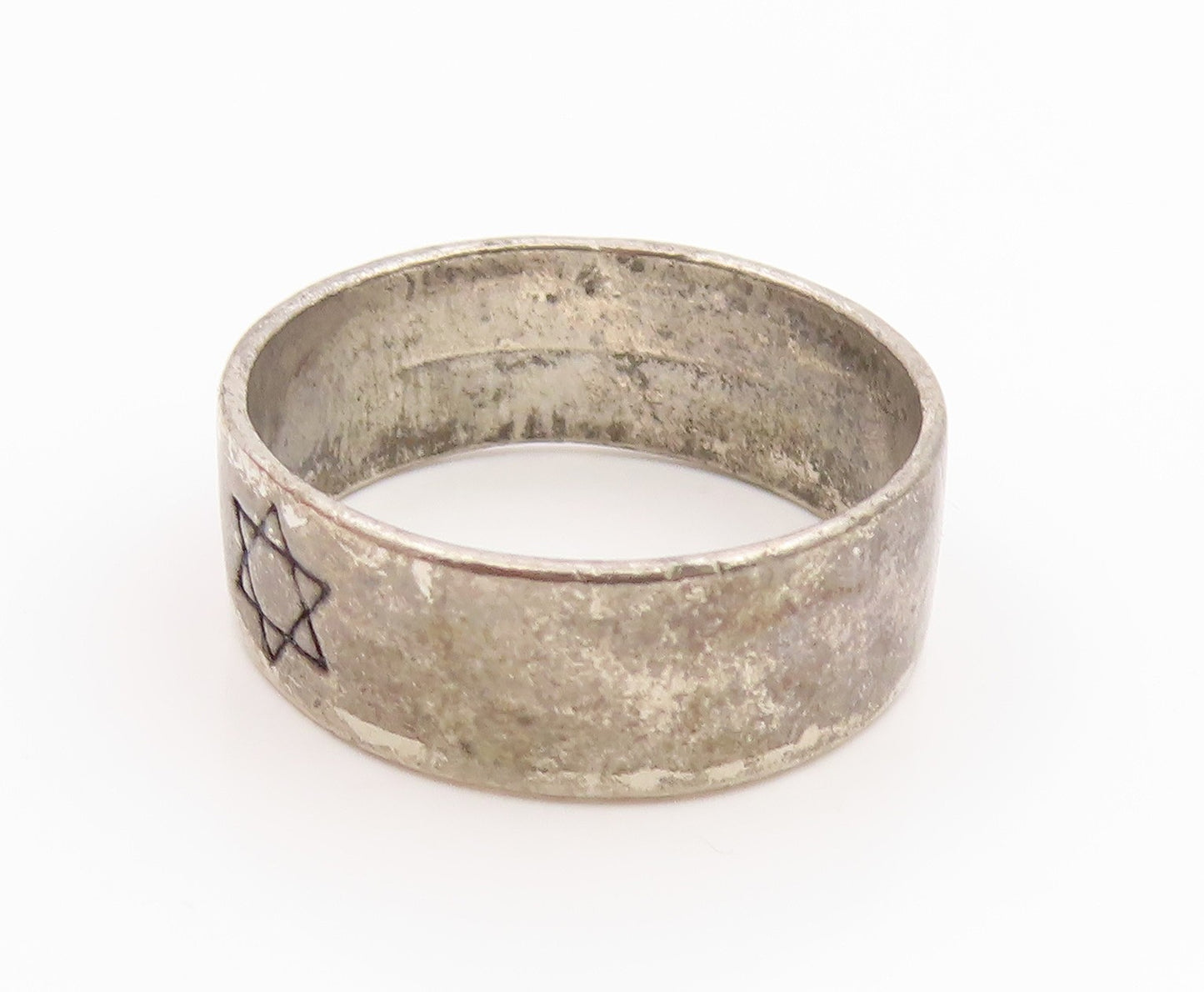 925 Sterling Silver Vintage Ring Etched Star Of David Band  Sz 12.5  RG35599