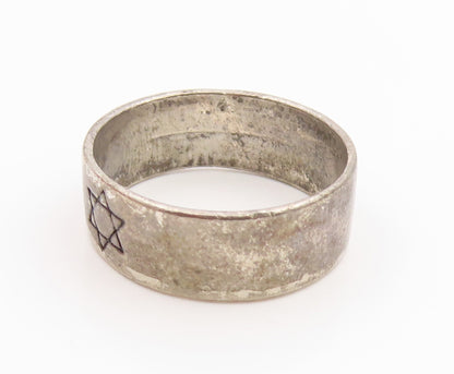 925 Sterling Silver Vintage Ring Etched Star Of David Band  Sz 12.5  RG35599