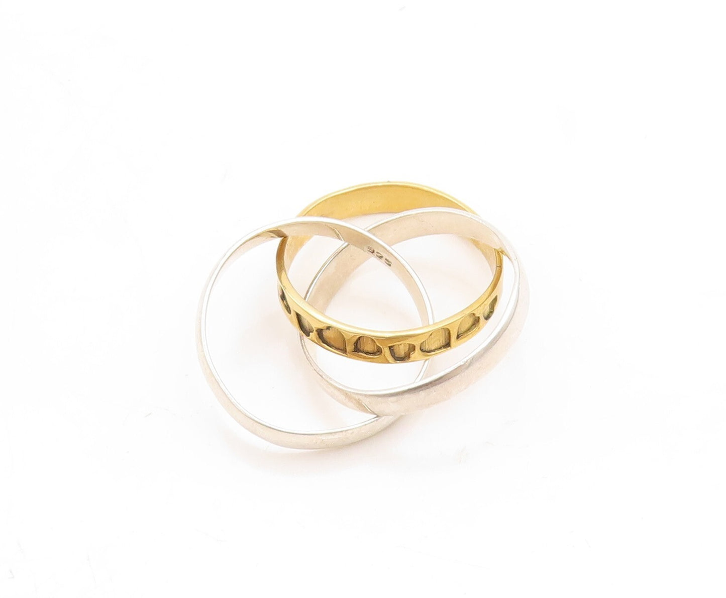 925 Sterling Silver Vintage Ring Gold Plated Heart Etched Rings  Sz 8  RG31658