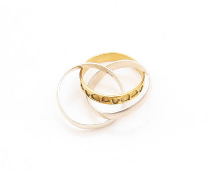 925 Sterling Silver Vintage Ring Gold Plated Heart Etched Rings  Sz 8  RG31658