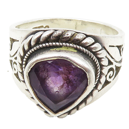 BEC 925 Sterling Silver  Vintage Amethyst Floral Swirl Band Ring Sz 5  RG17584