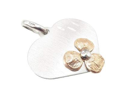 925 Sterling Silver  Two Tone Diamond Cut Floral Love Heart Pendant  PT8242