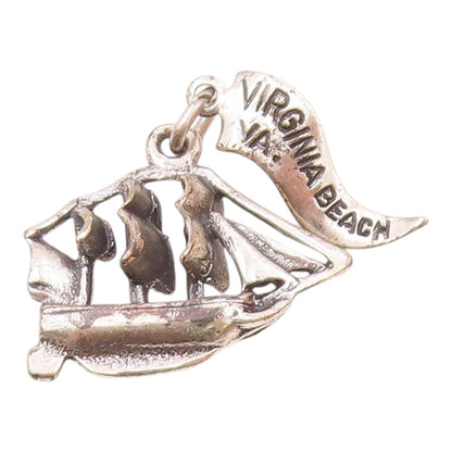 925 Sterling Silver  Vintage Virginia Beach Sailboat Charm Pendant  PT21832