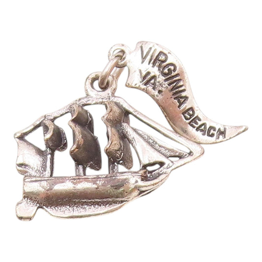 925 Sterling Silver  Vintage Virginia Beach Sailboat Charm Pendant  PT21832