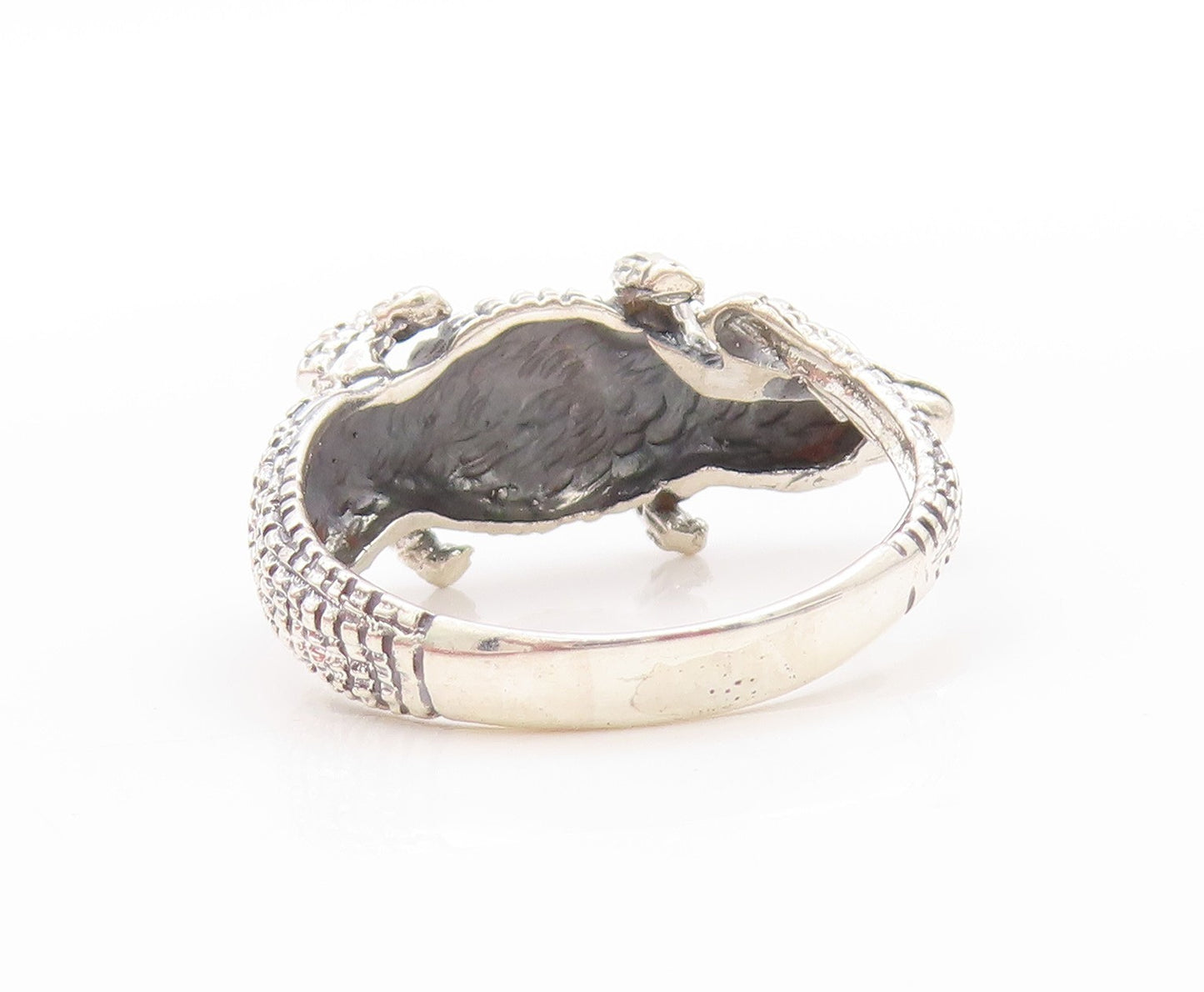 925 Sterling Silver Vintage Ring Modernist Dark Tone Alligator  Sz 11  RG32765