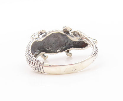 925 Sterling Silver Vintage Ring Modernist Dark Tone Alligator  Sz 11  RG32765