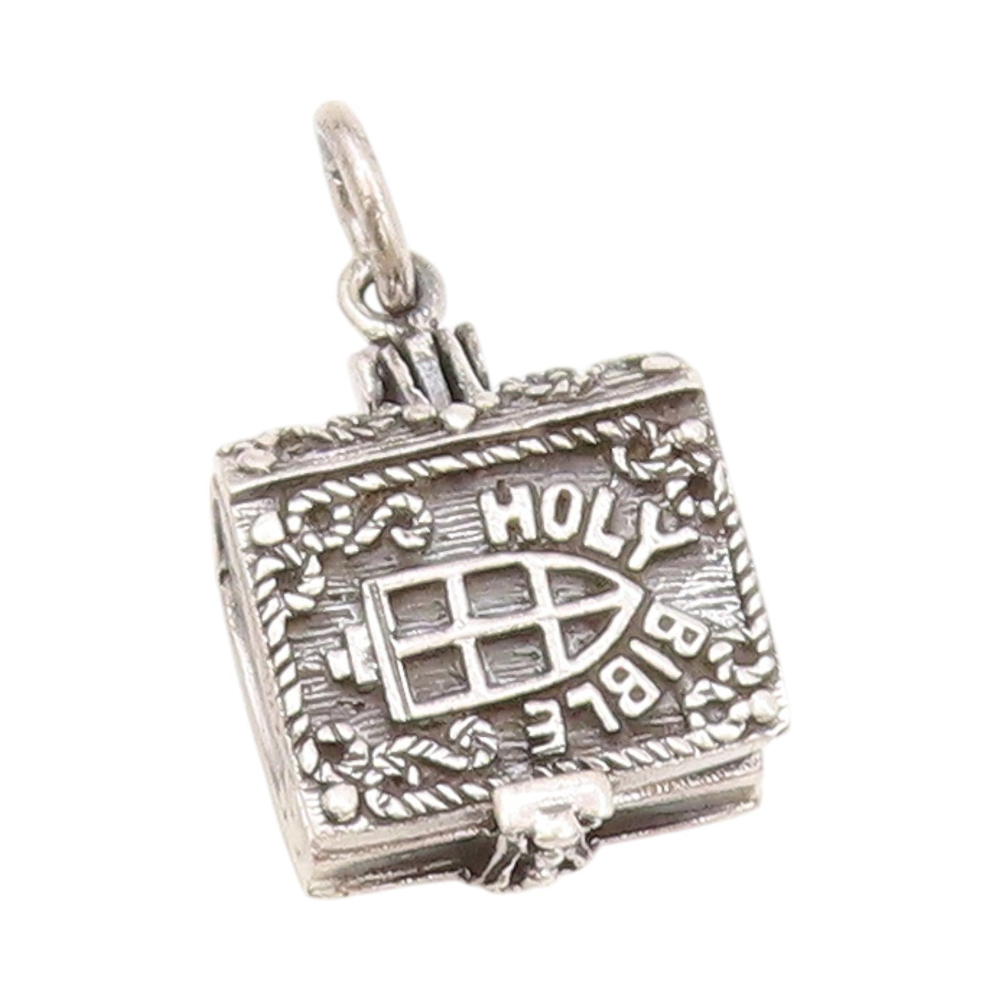 925 Sterling Silver Vintage Pendant Religious Holy Bible (OPENS) PT24070