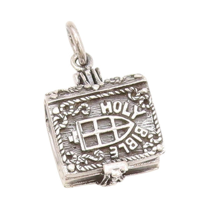 925 Sterling Silver Vintage Pendant Religious Holy Bible (OPENS) PT24070