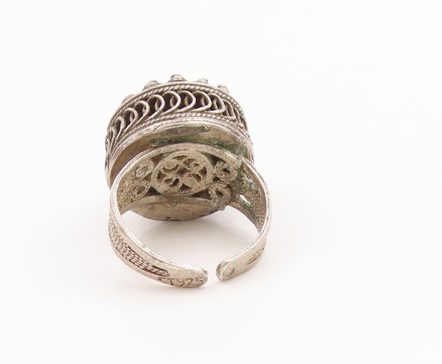 925 Sterling Silver Vintage Ring Turquoise Filigree Statement Band Sz 7 RG35929