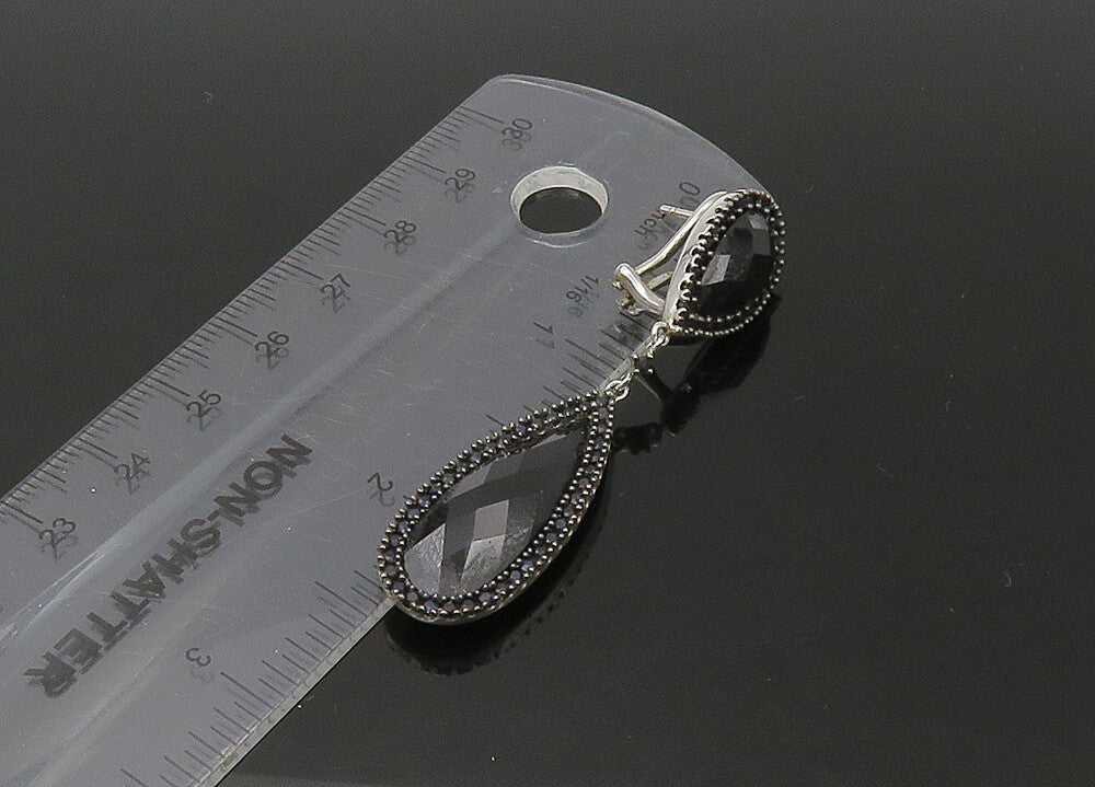 925 Sterling Silver  Vintage Black Spinel Rain Drop Dangle Earrings  EG11058