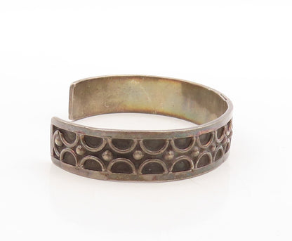 925 Sterling Silver Vintage Bracelet MEXICO Semi Circles Carved Cuff  BT10956