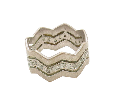 925 Sterling Silver  Vintage Zig Zag Solid Topaz Band Ring Sz 9.5  RG27441