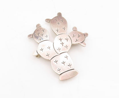 925 Sterling Silver Vintage Brooch Pin MEXICO Solid Etched Cactus  BP11463