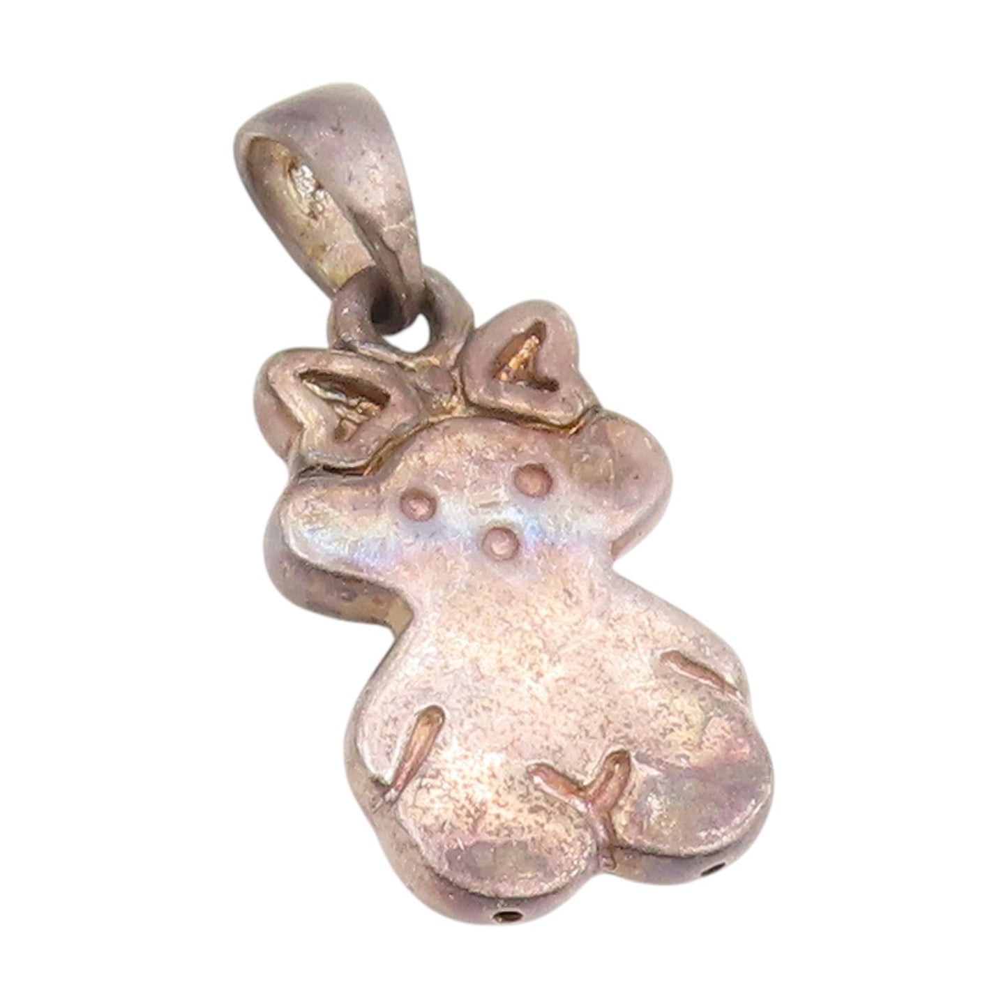 925 Sterling Silver Vintage Pendant Etched Little Teddy Bear Doll Charm  PT25184