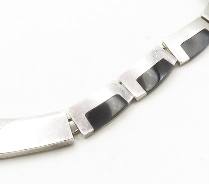 MEXICO 925 Sterling Silver Vintage Inlaid Stone Linked Collar Necklace  NE2603