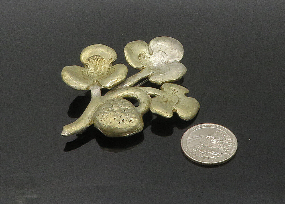 925 Sterling Silver  Vintage Heavy Floral Motif Brooch Pin  BP8208