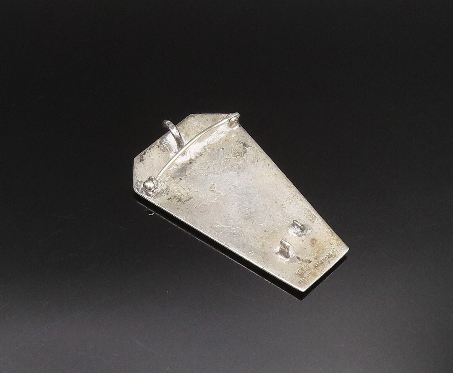 SAMUEL HIZME 925 Silver  Vintage Carved Chai Textured Brooch Pin  BP9796